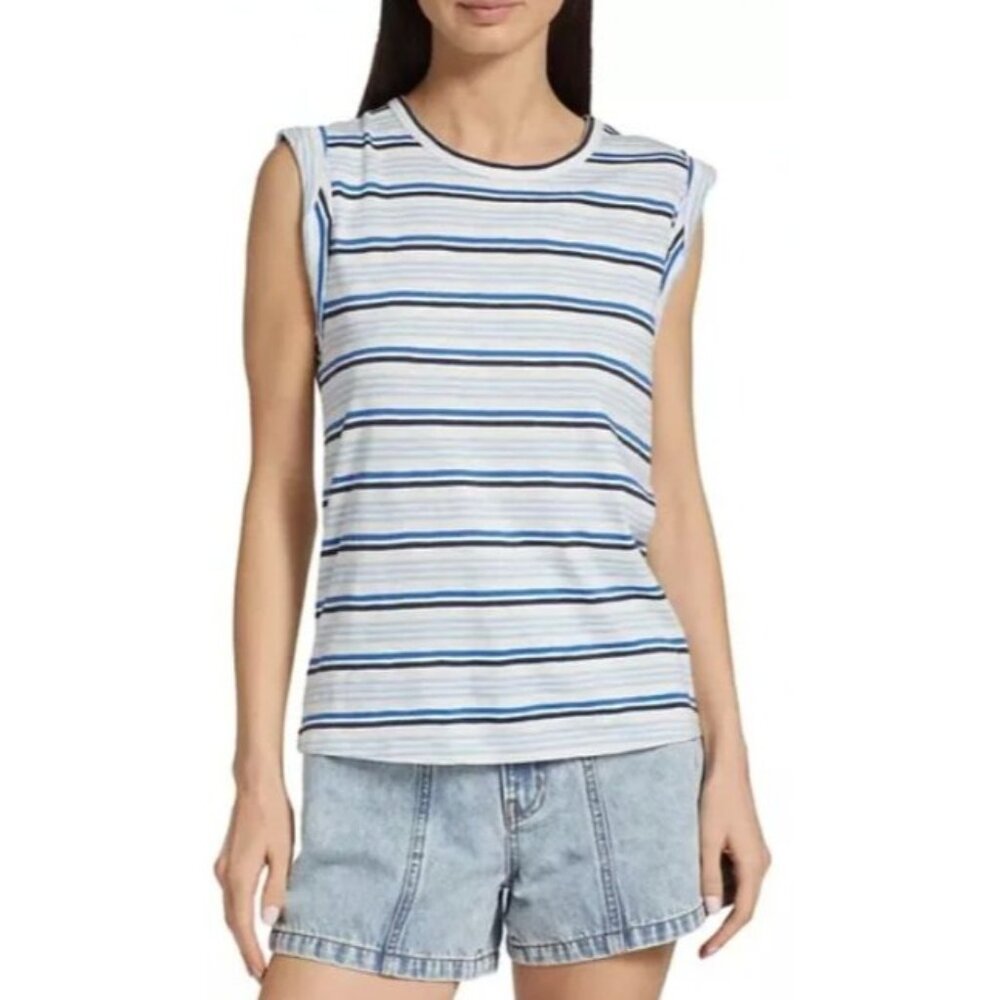 Veronica Beard Blue MARINE MULTI Dree Striped Prima Cotton Muscle T-Shirt  M